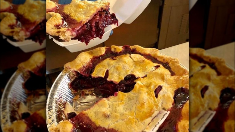 Blueberry rhubarb pie being served