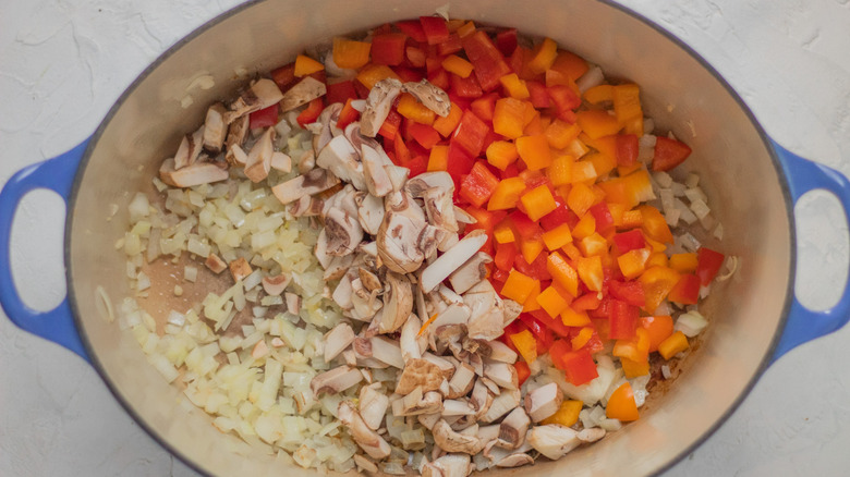 sautéing veggies in pot