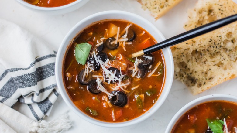 bowls of pizza soup