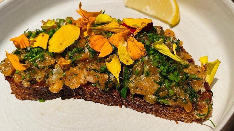 toast topped with flower petals