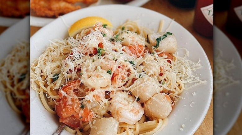 Seafood pasta with garlic lemon sauce