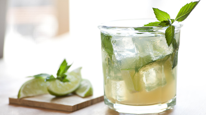 Mojito with lime and mint garnishes