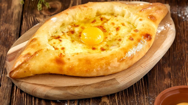 Georgian cheese khachapuri on tray