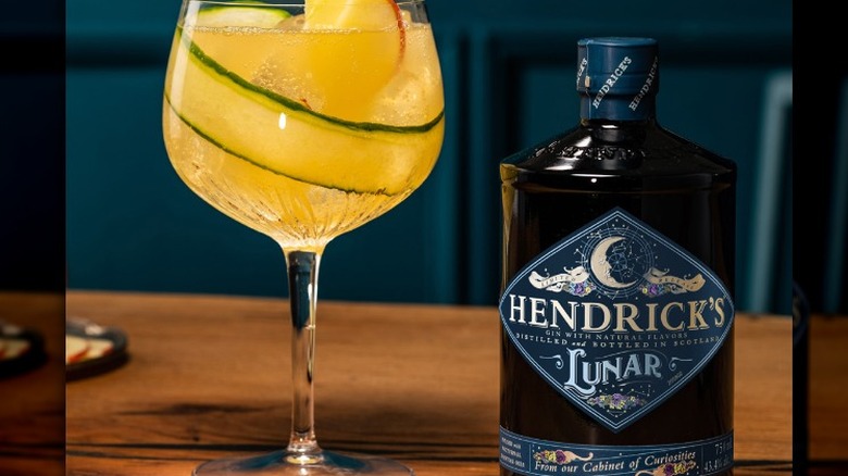 Hendrick's Lunar Gin on blue background