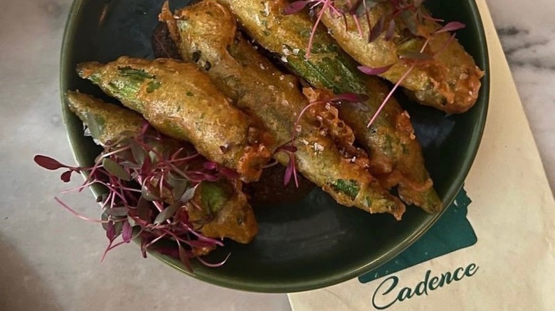 Fried Okra on green plate