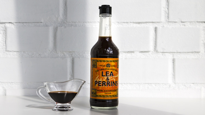 bottle of Lea & Perrins Worcestershire sauce on a table