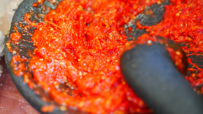 sambal in mortar with pestal