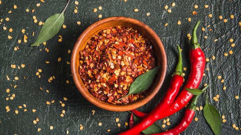 Bowl of red pepper flakes