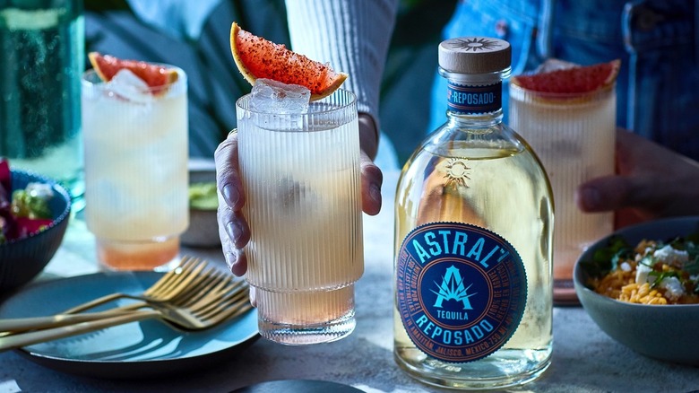 Tequila bottle grapefruit cocktails