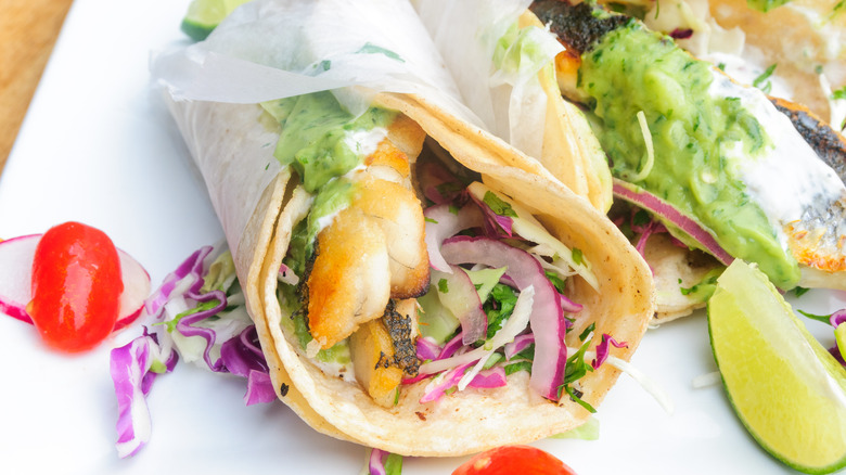 Pan-fried fish tacos with guacamole