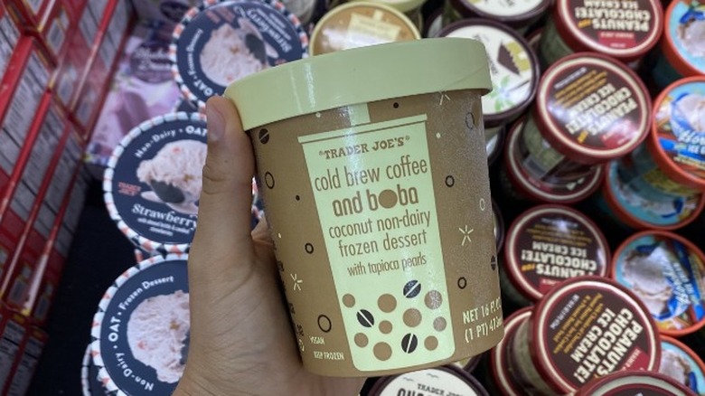 Coffee boba frozen dessert in bins