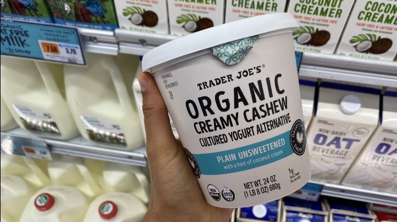 Vegan cashew yogurt in dairy aisle