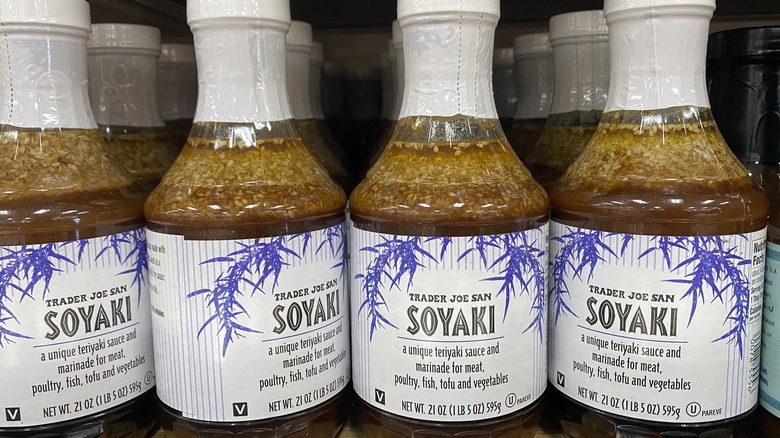 Soyaki bottles on shelf 