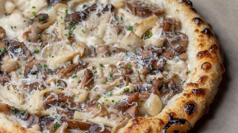 Close-up of mushroom pizza