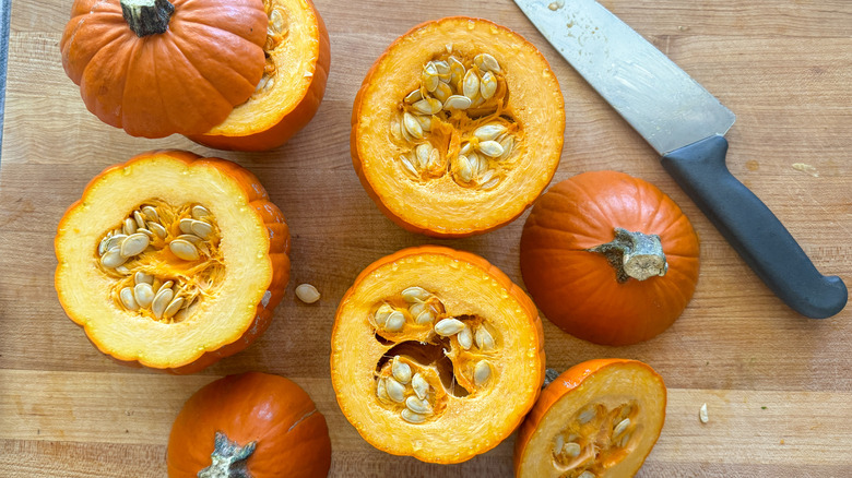 cut pumpkins on board