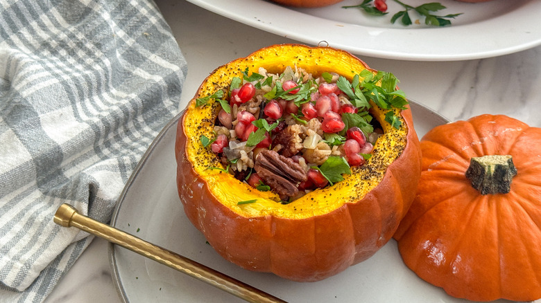 one stuffed pumpkin on plate