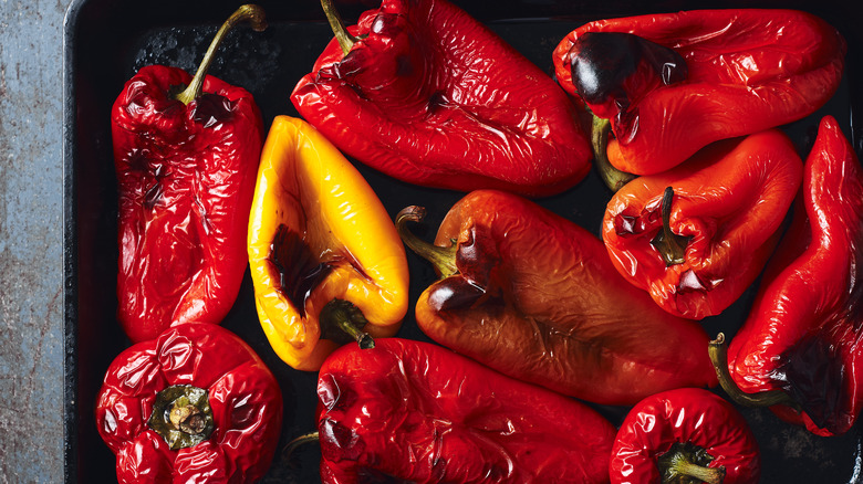 Pan of roasted assorted peppers 