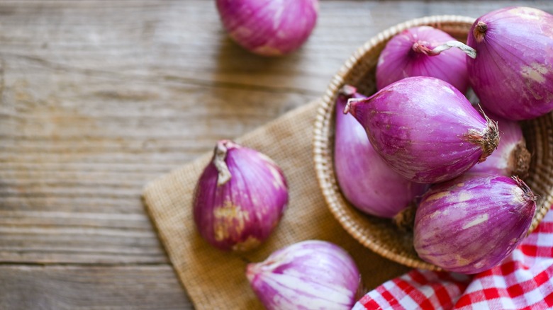 Pink shallots in a basket 