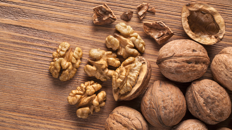 Walnuts with cracked shells