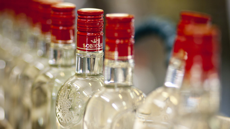 Sobieski Vodka bottles on the bottling line