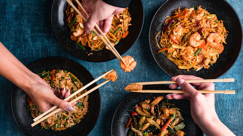 Chinese foods in bowls