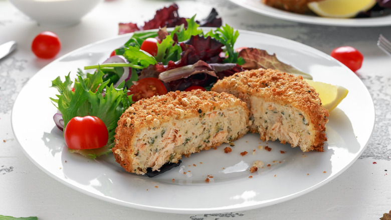 salmon patty on a fancy plate