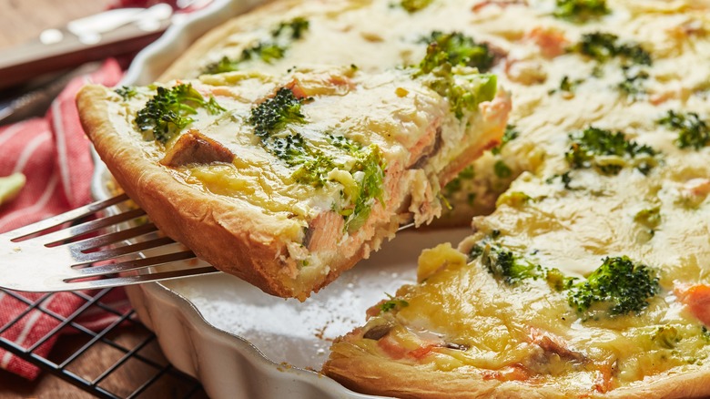 salmon quiche being served