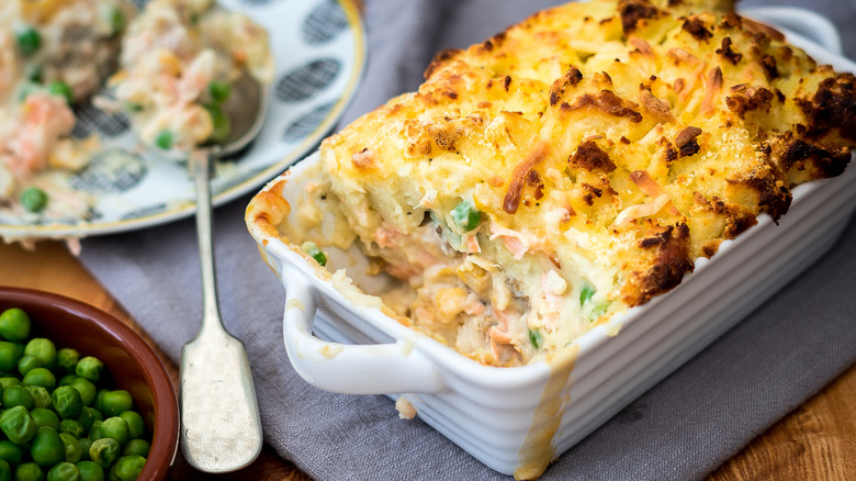 fish and salmon pie being served