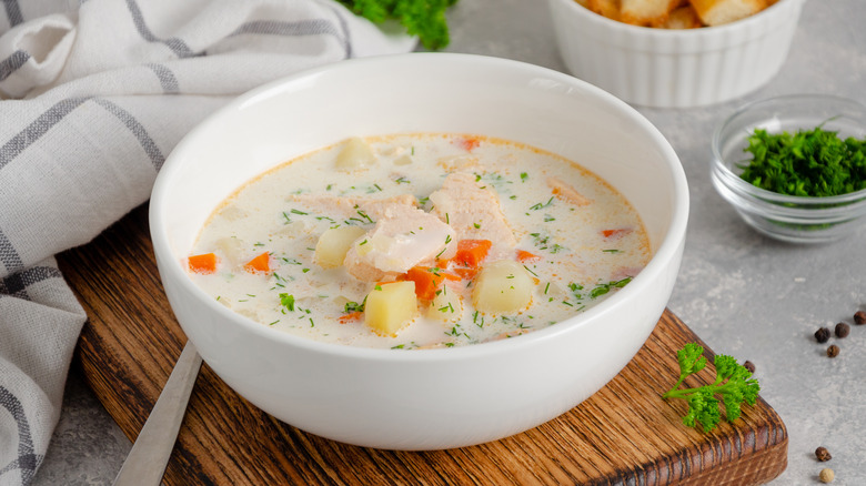 salmon chowder in a bowl