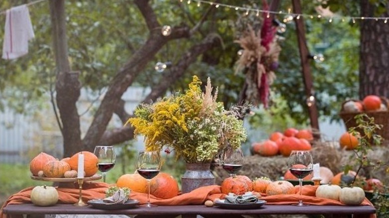 Fall decorated outdoor dining table