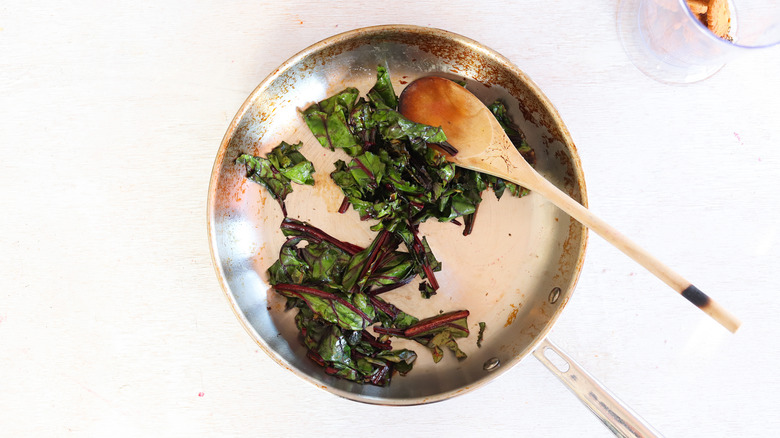 sauteed beet greens in pan