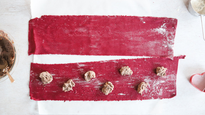 filling in beet pasta dough