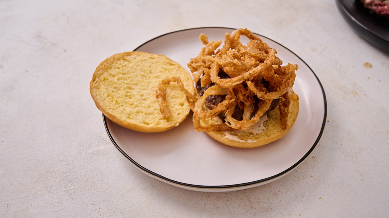 bison burger with onion straws