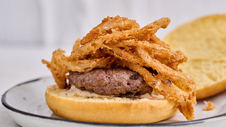 fried onions on hamburger