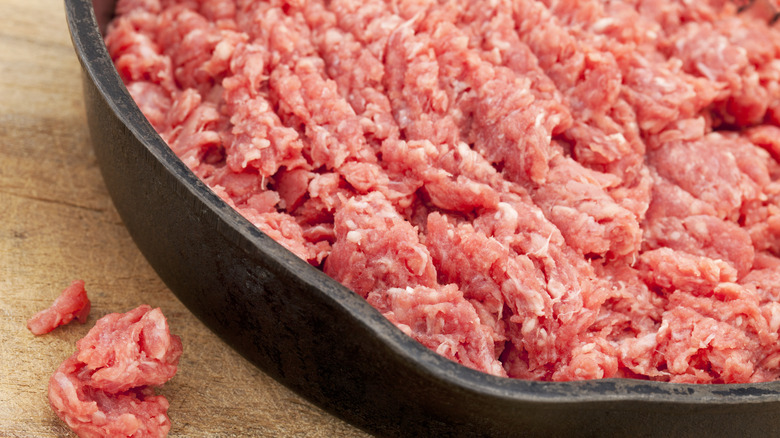 closeup of ground bison meat