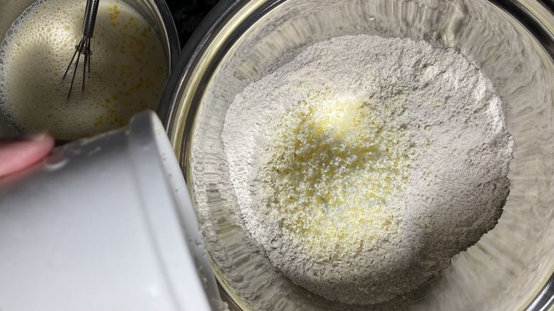 mixing butter into ingredients