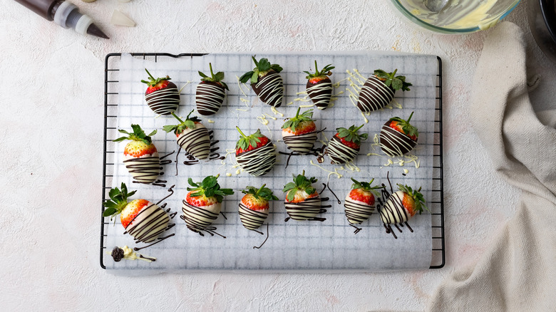 chocolate-covered strawberries on tray