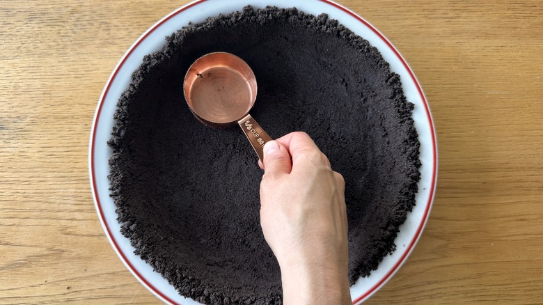 Oreo crumb crust in pie plate