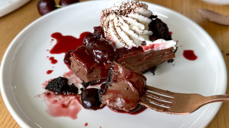 Slice of black forest cream pie