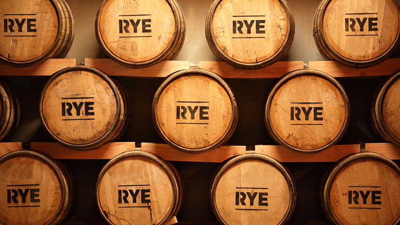 Rye whiskey in barrels 