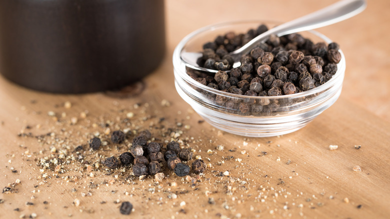 Cracked black pepper on a countertop