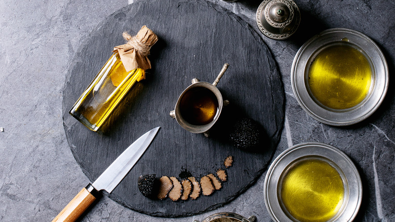 sliced truffles and oil