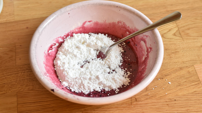 mashed blackberries with powdered sugar