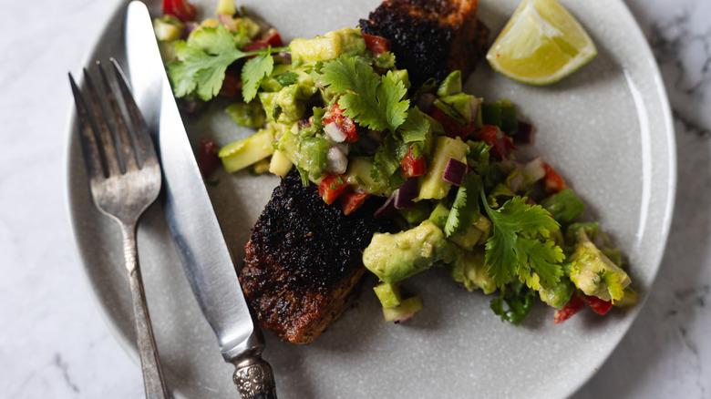 Blackened Halibut With Mango-Avocado Relish Recipe