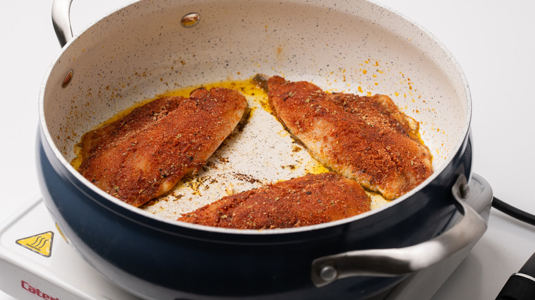 Frying blackened tilapia 