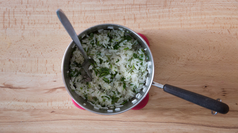 cilantro lime rice in pot 