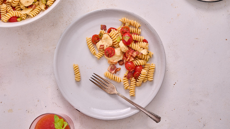 bloody mary pasta salad on plate