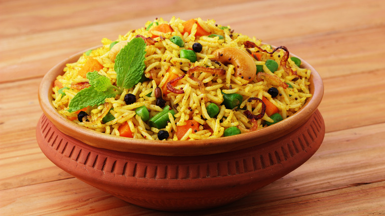 Indian biryani in serving bowl 