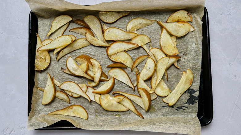 roasted pears on sheet tray