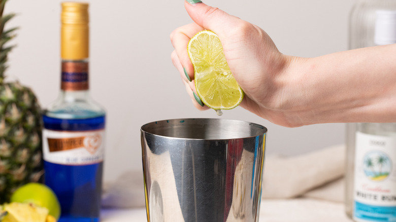 lime juice in cocktail shaker 